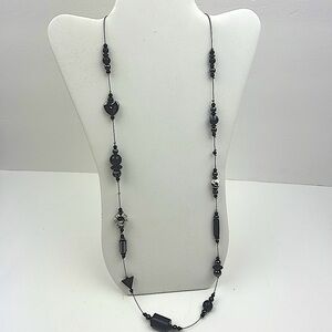 Black and White Glass Beaded Ying and Yang Multi Bead Necklace 17.50” Length
